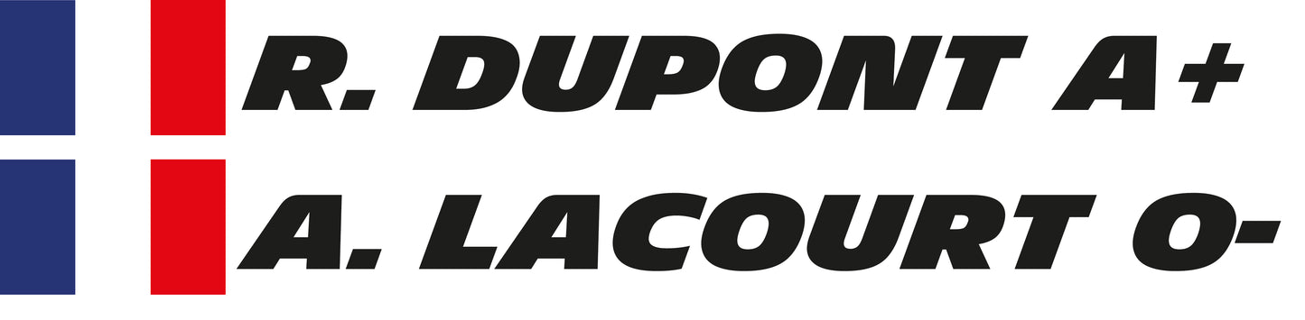 Nom Pilote + copilote drapeau au choix avec Groupe sanguin